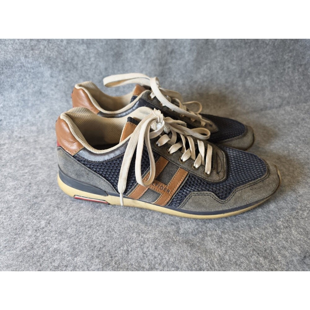 Tommy Hilfiger Mens Suede Mesh Retro Runner Sneakers Navy Brown Size 9 EU 42